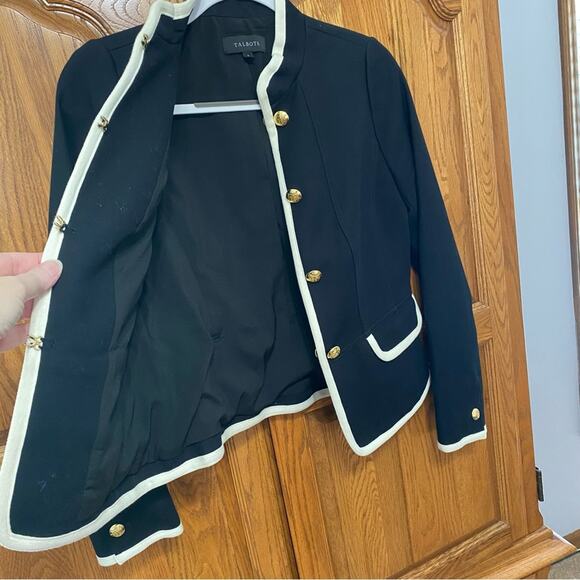 Talbots Military Jacket Gold Buttons Black W/ White Trim Jacket Women’s Sz 2 - Picture 11 of 16
